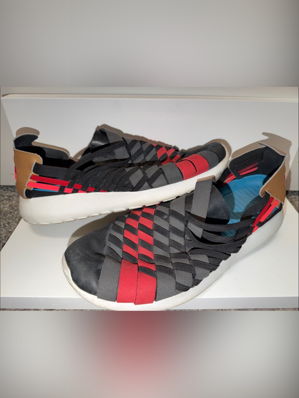 Nike Black and Red Woven Athletic Slip-On Sneakers